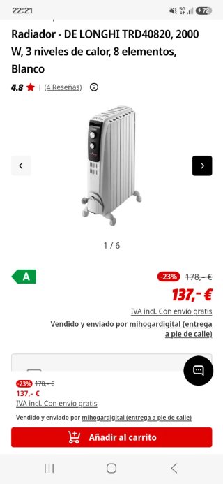 Estufa de aceite DeLonghi