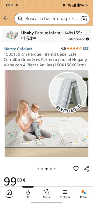 Parque de juegos para bebé. Corralito 150 x 150
