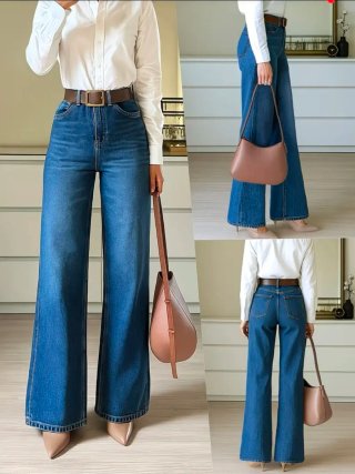Pantalones vaqueros elástivos azules acampanados