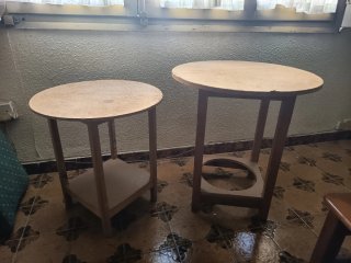 Mesa camilla redonda de corcho y madera