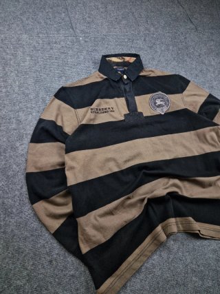 Polo Rugby Burberry Rayas Beige Negro Talla M