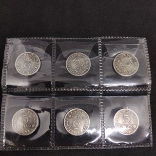 🇪🇦 6 MONEDAS DE 5 CENTAVOS PUERTO RICO 1896