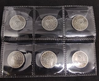 🇪🇦 6 MONEDAS DE 5 CENTAVOS PUERTO RICO 1896