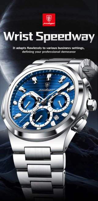 Reloj POEDAGAR Hombre Cronógrafo Azul Plata