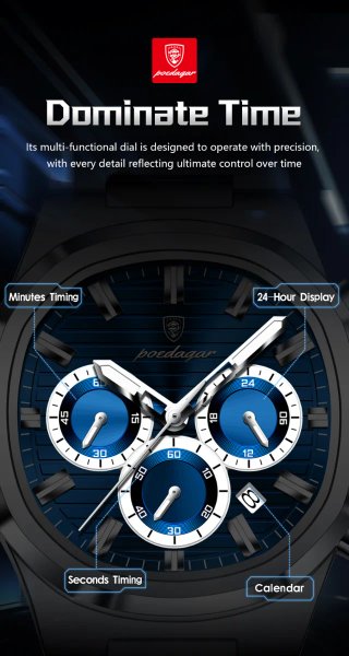 Reloj POEDAGAR Hombre Cronógrafo Azul Plata