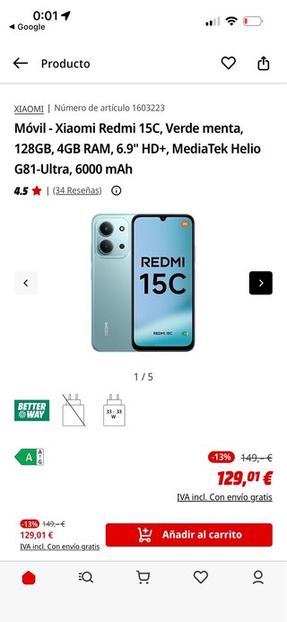Xiaomi Redmi 15C 128GB Verde Menta Nuovo