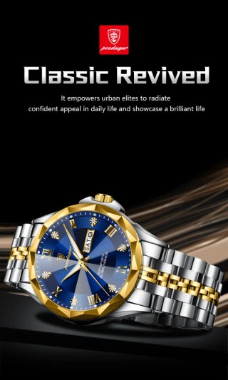 Reloj Poedagar Hombre Azul y Dorado