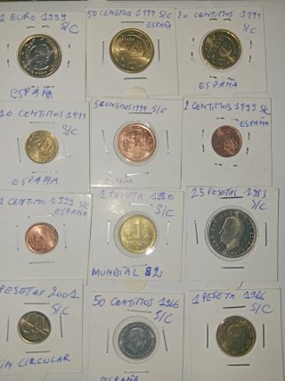 12 Monedas España Eurocent s/c  y Pesetas s/c