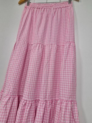 Falda larga cuadros vichy rosa