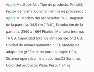 MacBook Air M3 16GB/512GB 13,6” Precintado