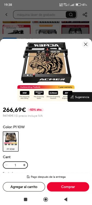 Grabador y Cortador Láser ACMER P1 10W
