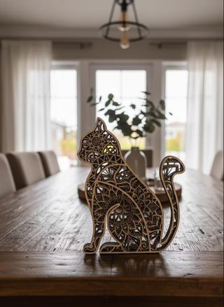 Gato de madera decorativo tallado