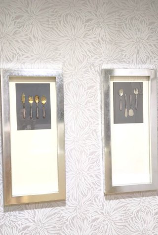 Set de 2 cuadros cubertería antigua decorativa
