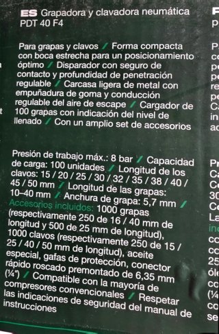 Grapadora y Clavadora Neumática Parkside