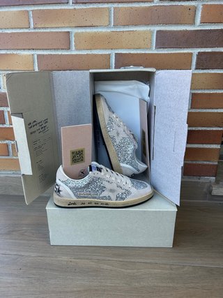 Golden Goose Ballstar Glitter Beige/Plata Nuevas