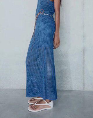 Falda larga crochet azul