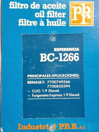 Filtro aceite RENAULT CLIO y EXPRESS 1.9 Diesel
