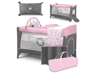 Cuna de viaje plegable rosa y gris
