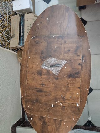 Mesita ovalada salón 2 niveles madera metal