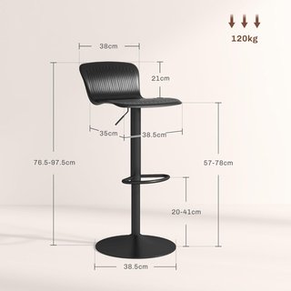 Set de 2 Taburetes de Bar con Respaldo Ergonómico, Reposapiés, Taburetes de Cocina Altos Ajustables en Polipropileno con Asiento Giratorio y Base Antideslizante para Comedor, Isla de Cocina, Negro
