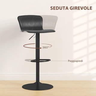 Set de 2 Taburetes de Bar con Respaldo Ergonómico, Reposapiés, Taburetes de Cocina Altos Ajustables en Polipropileno con Asiento Giratorio y Base Antideslizante para Comedor, Isla de Cocina, Negro