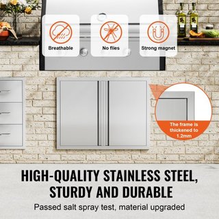 Puerta de Acceso para BBQ, Puerta Doble para Cocina Exterior de 787x609 mm, Puerta de Montaje Flush de Acero Inoxidable, Puerta Vertical de Pared con Mangos Rehundidos, para Isla de BBQ, Estación ...