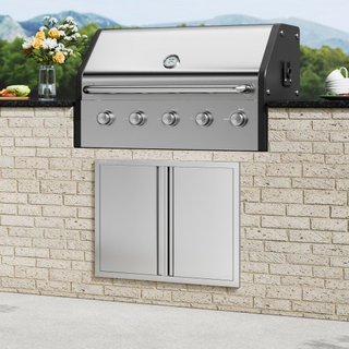 Puerta de Acceso para BBQ, Puerta Doble para Cocina Exterior de 787x609 mm, Puerta de Montaje Flush de Acero Inoxidable, Puerta Vertical de Pared con Mangos Rehundidos, para Isla de BBQ, Estación ...