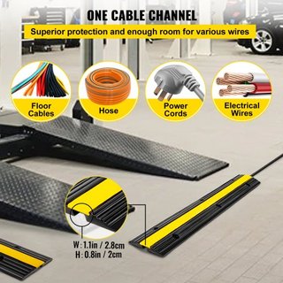 Paquete de 4 rampas protectoras de cable de goma de 1 canal 102x15.5x3 cm Capacidad de carga pesada 8164.7 kg Cubierta de cable de alambre Rampas de bache de entrada Cubierta protectora de cable d...