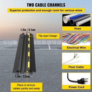Rampas de Protección de Cable, 4 Paquetes de 2 Canales de Bache, 101x24.5x5 cm Bache Modular de Caucho con Capacidad de Carga de 4989.5 kg, Rampas de Cable para Protección de Cables en Entradas de...