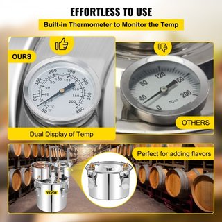 Alambique de Alcohol, Destilador de Agua de 50L SUS con Condensador y Keg Thumper, Caldera para Elaboración de Vino de 13.2 Gal con Tubo de Cobre, Kit de Elaboración en Casa con Termómetro Integra...