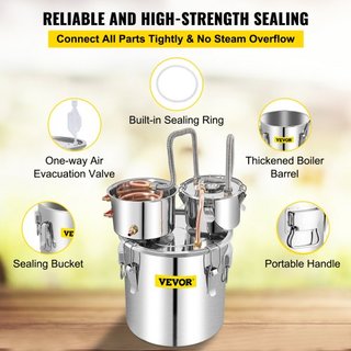 Alambique de Alcohol, Destilador de Agua de 50L SUS con Condensador y Keg Thumper, Caldera para Elaboración de Vino de 13.2 Gal con Tubo de Cobre, Kit de Elaboración en Casa con Termómetro Integra...