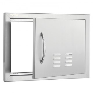 Puerta de Acceso para BBQ, Puerta de Cocina Exterior Individual de 508x356 mm, Puerta Montada a Ras de Acero Inoxidable, Puerta Vertical de Pared con Mango y Ventilaciones, para Isla de BBQ, Estac...