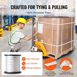Cinta de Tirar de Poliéster, 1/2" x 528' Cinta Plana Mule, Capacidad de Tensión de 1250 lbf, Cinta de Tirar de Cable con Webbing Impreso para Empaque, Jardinería, Eléctrico Comercial, Trabajo de C...