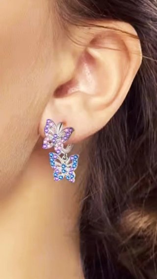Pendientes Plata Ley Mariposa Circonitas Azul Púrp