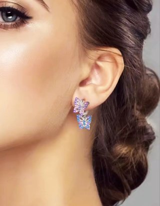 Pendientes Plata Ley Mariposa Circonitas Azul Púrp
