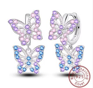 Pendientes Plata Ley Mariposa Circonitas Azul Púrp
