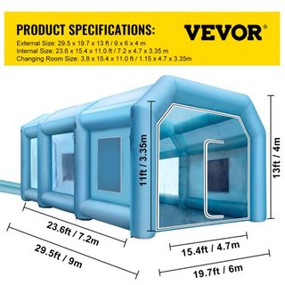 Tienda de Pintura Inflable para Automóviles 9 x 6 x 4 m con Filtro y 2 Ventiladores