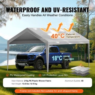Cubierta de Carport de Reemplazo 6100 x 3040 mm Carpa Superior de Garaje Refugio Tarp Resistente al Agua y Protegido contra UV, Instalación Fácil con Bungees de Bola, Gris (Solo Cubierta Superior,...