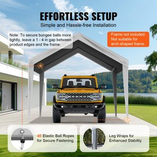 Cubierta de Carport de Reemplazo 6100 x 3040 mm Carpa Superior de Garaje Refugio Tarp Resistente al Agua y Protegido contra UV, Instalación Fácil con Bungees de Bola, Gris (Solo Cubierta Superior,...