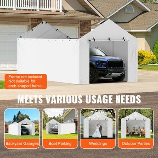 Cubierta de Lona de Reemplazo para Carport con Pared Lateral 10 x 20 pies, Refugio de Garaje Toldo Resistente al Agua y Protegido contra UV, Instalación Fácil con Bungee de Bola, Blanco (Parte Sup...