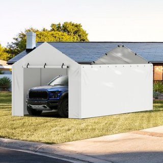 Cubierta de Lona de Reemplazo para Carport con Pared Lateral 10 x 20 pies, Refugio de Garaje Toldo Resistente al Agua y Protegido contra UV, Instalación Fácil con Bungee de Bola, Blanco (Parte Sup...