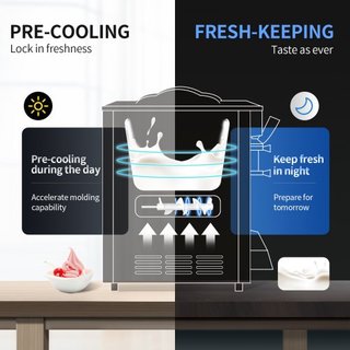 Máquina Comercial de Helados, Rendimiento de 22-30L/H, Máquina de Soft Serve de Encimera de 2200W con 2x6L de Tolva, Cilindro de 2L, Panel LCD, Alarma de Escasez de Puffing, Fabricador de Yogur He...