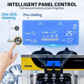 Máquina Comercial de Helados, Rendimiento de 22-30L/H, Máquina de Soft Serve de Encimera de 2200W con 2x6L de Tolva, Cilindro de 2L, Panel LCD, Alarma de Escasez de Puffing, Fabricador de Yogur He...