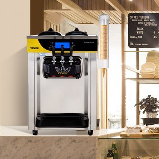 Máquina Comercial de Helados, Rendimiento de 22-30L/H, Máquina de Soft Serve de Encimera de 2200W con 2x6L de Tolva, Cilindro de 2L, Panel LCD, Alarma de Escasez de Puffing, Fabricador de Yogur He...