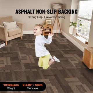 Losas de Alfombra Reutilizables, Losas de Alfombra de 24" x 24" con Acolchado Adjunto, Losas de Alfombra Suaves y Acolchadas, Instalación Fácil DIY para Dormitorio y Sala de Estar (24 Losas, Marró...