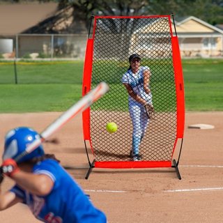 Pantalla de béisbol para jaula de bateo, pantalla de seguridad de béisbol y softbol de 7x4 pies, pantalla de bateo portátil con bolsa de transporte y estacas para el suelo, red de lanzamiento de b...