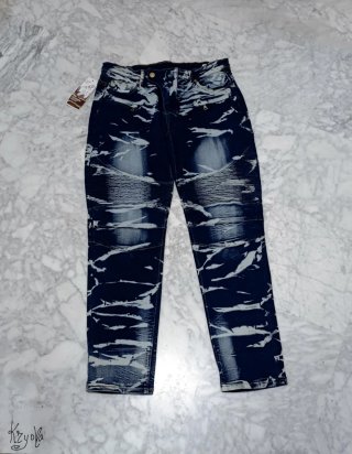 Vaqueros Biker Hombre Azules y Blancos