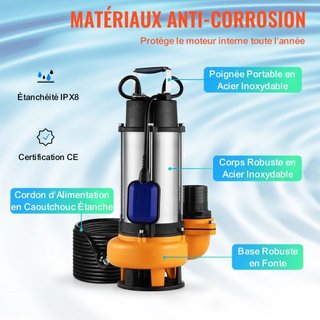 Bomba de Agua Sumergible, 2200W 60000L/H, con Cable de 8 m y Interruptor de Flotador Automático, Acero Inoxidable Portátil para Agua Sucia o Limpia, Drenar Inundaciones, Vaciar Estanques de Jardín...