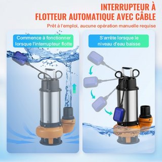 Bomba de Agua Sumergible, 2200W 60000L/H, con Cable de 8 m y Interruptor de Flotador Automático, Acero Inoxidable Portátil para Agua Sucia o Limpia, Drenar Inundaciones, Vaciar Estanques de Jardín...