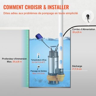 Bomba de Agua Sumergible, 2200W 60000L/H, con Cable de 8 m y Interruptor de Flotador Automático, Acero Inoxidable Portátil para Agua Sucia o Limpia, Drenar Inundaciones, Vaciar Estanques de Jardín...